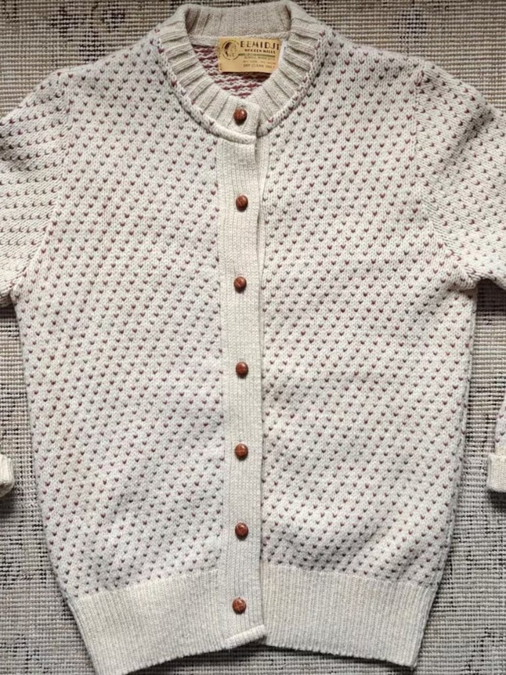 Bemidji Woolen Mills Ivory & Terra Cotta US-Made Cardigan Size Large